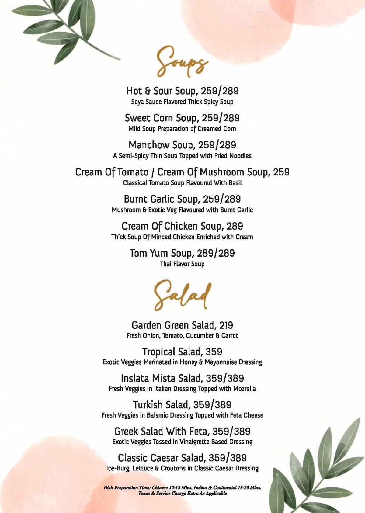 The Salt Cafe menu