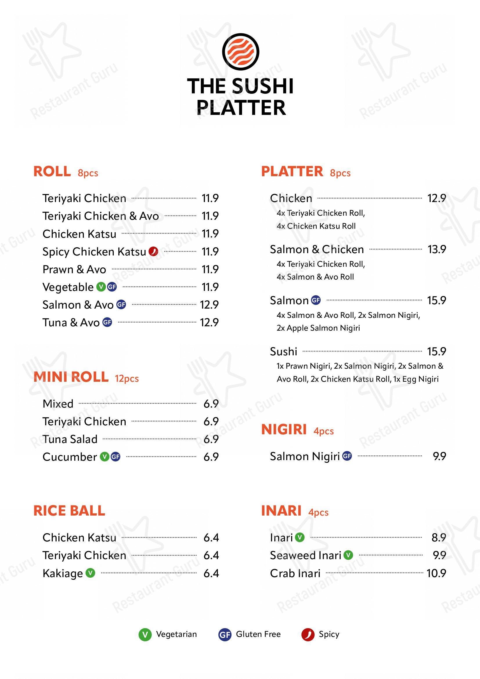 Menu at The Sushi Platter Christchurch Airport restaurant, Christchurch