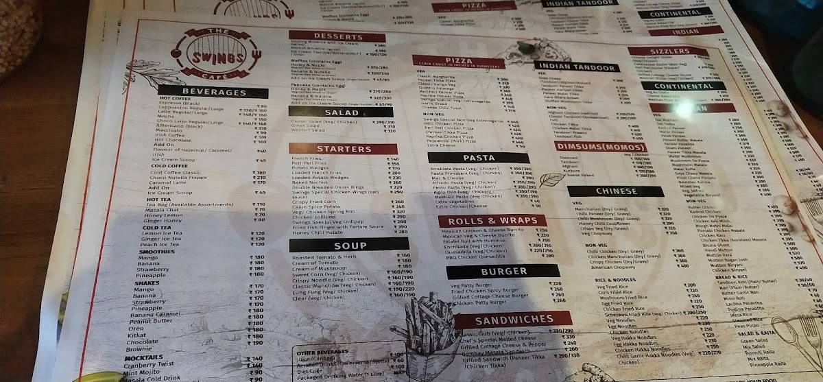 Menu at The Swings Cafe A Family Restaurant & Bar, Dehradun, Brothers Tower
