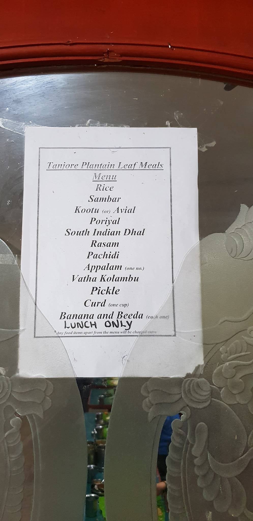 The Tanjore Restaurant menu