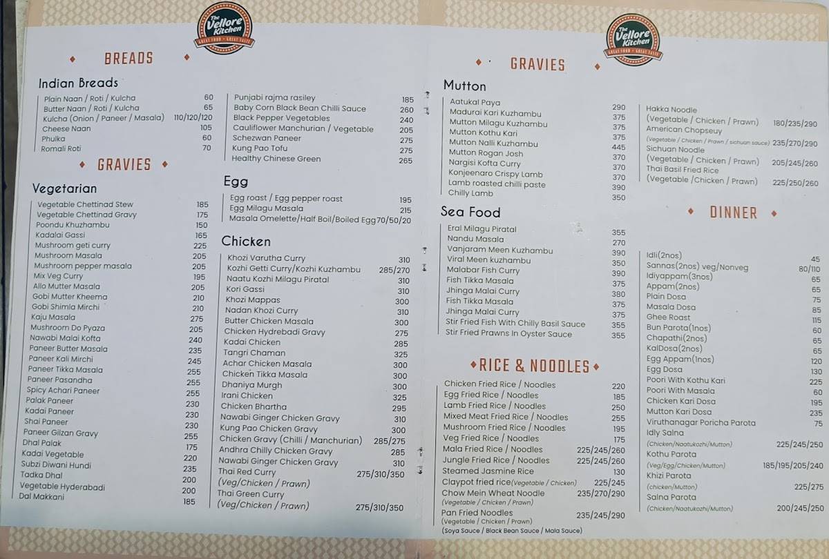The Vellore Kitchen Gandhi Nagar menu