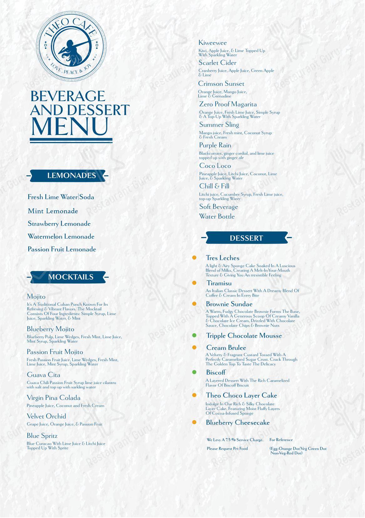 Menu bar for Theo Cafe in Bengaluru