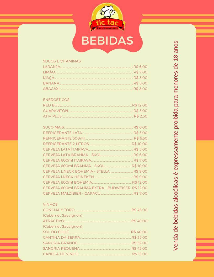 Tic Tac Restaurante e Bar cardápio