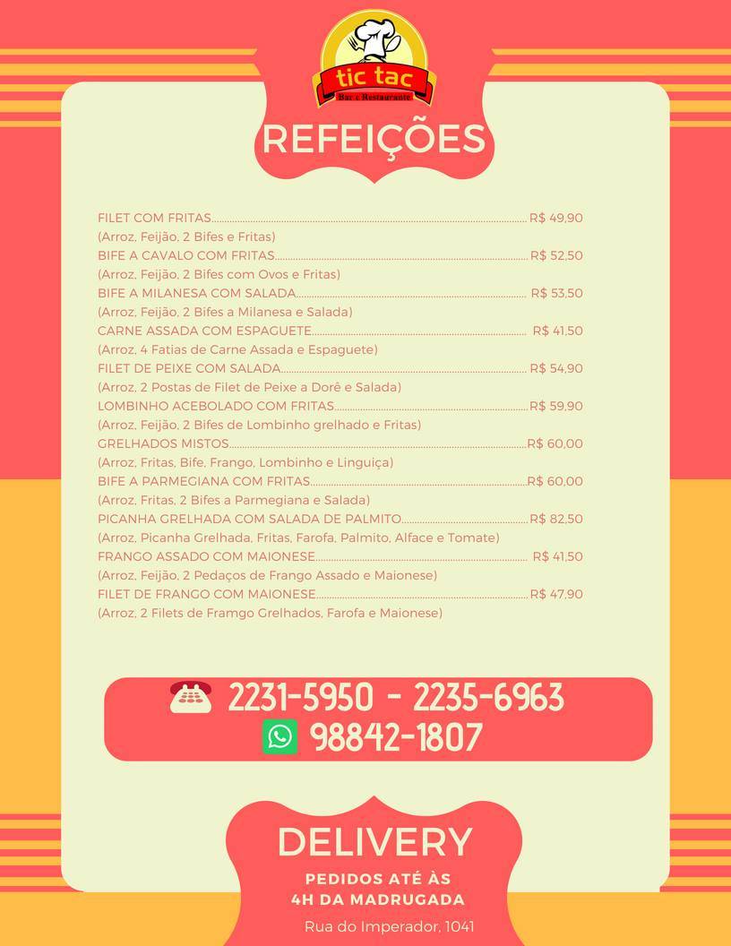 Tic Tac Restaurante e Bar cardápio