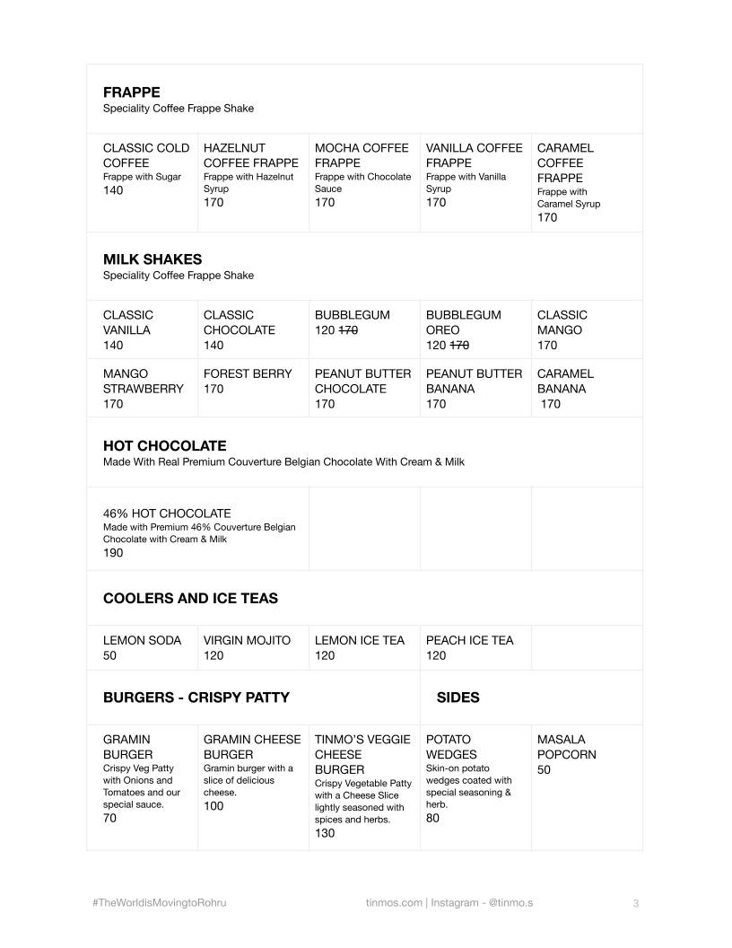 Tinmo's Coffee menu
