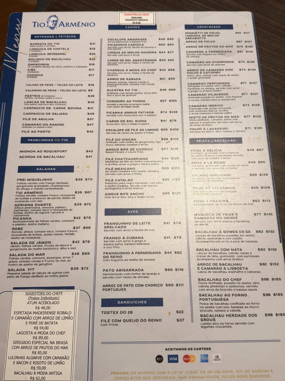 Tio Armênio cardápio