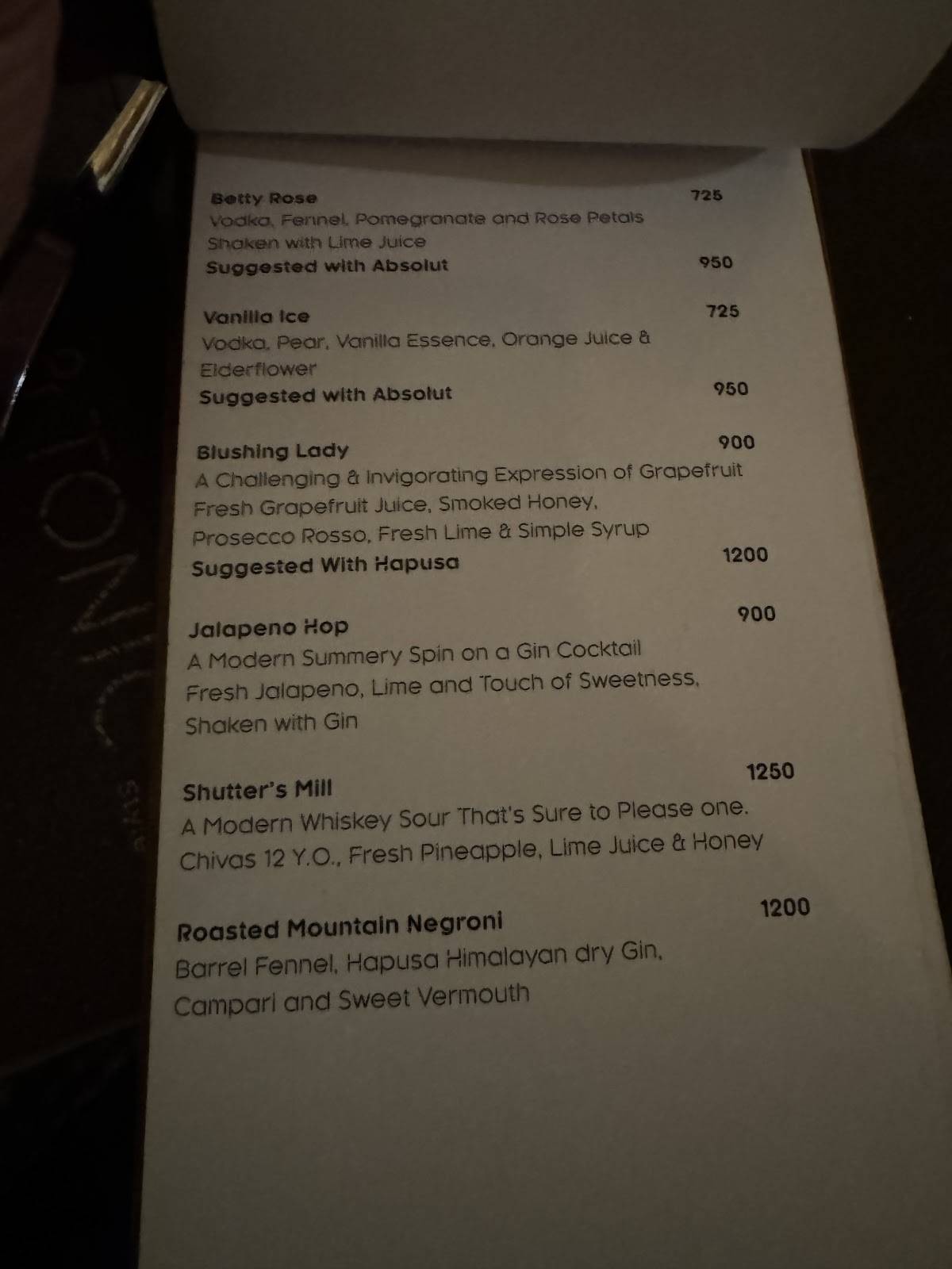 Toast & Tonic Restaurant menu