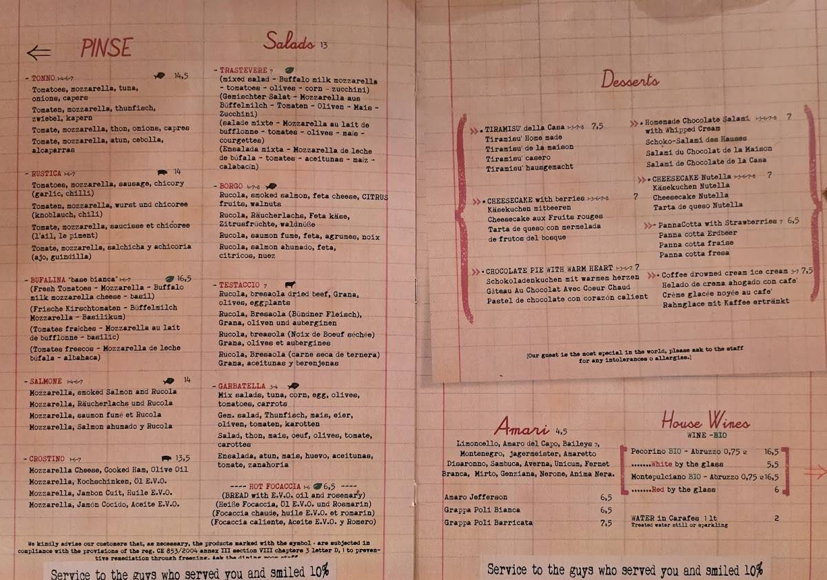 Menu di Tonnarello San Pietro 