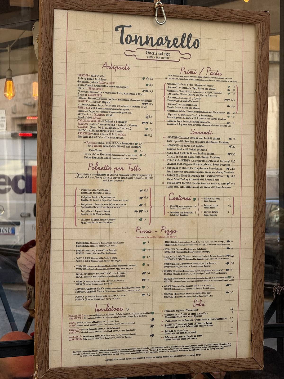 Menu di Tonnarello San Pietro 