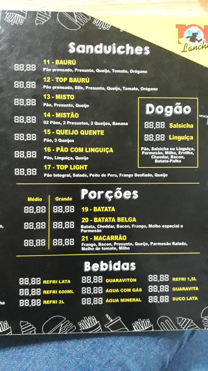 Top Lanches & Pizzaria Três Rios cardápio