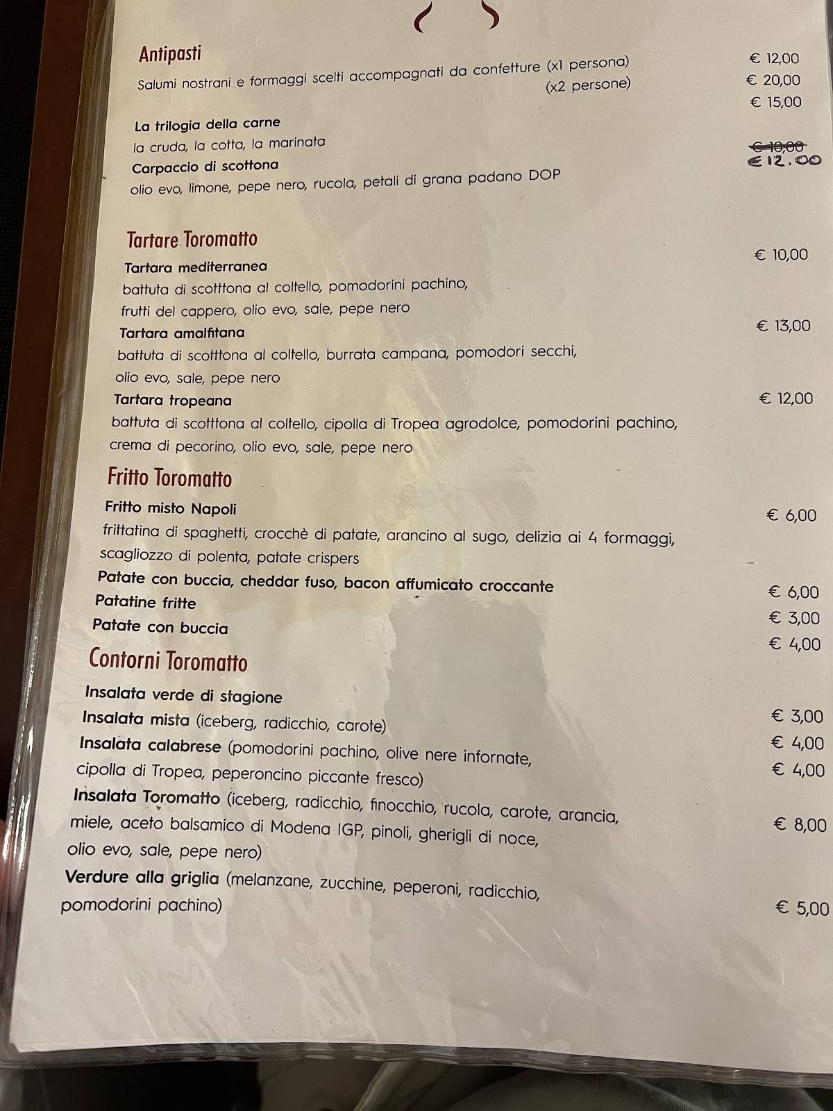 Menu di Toro Matto Steakhouse 
