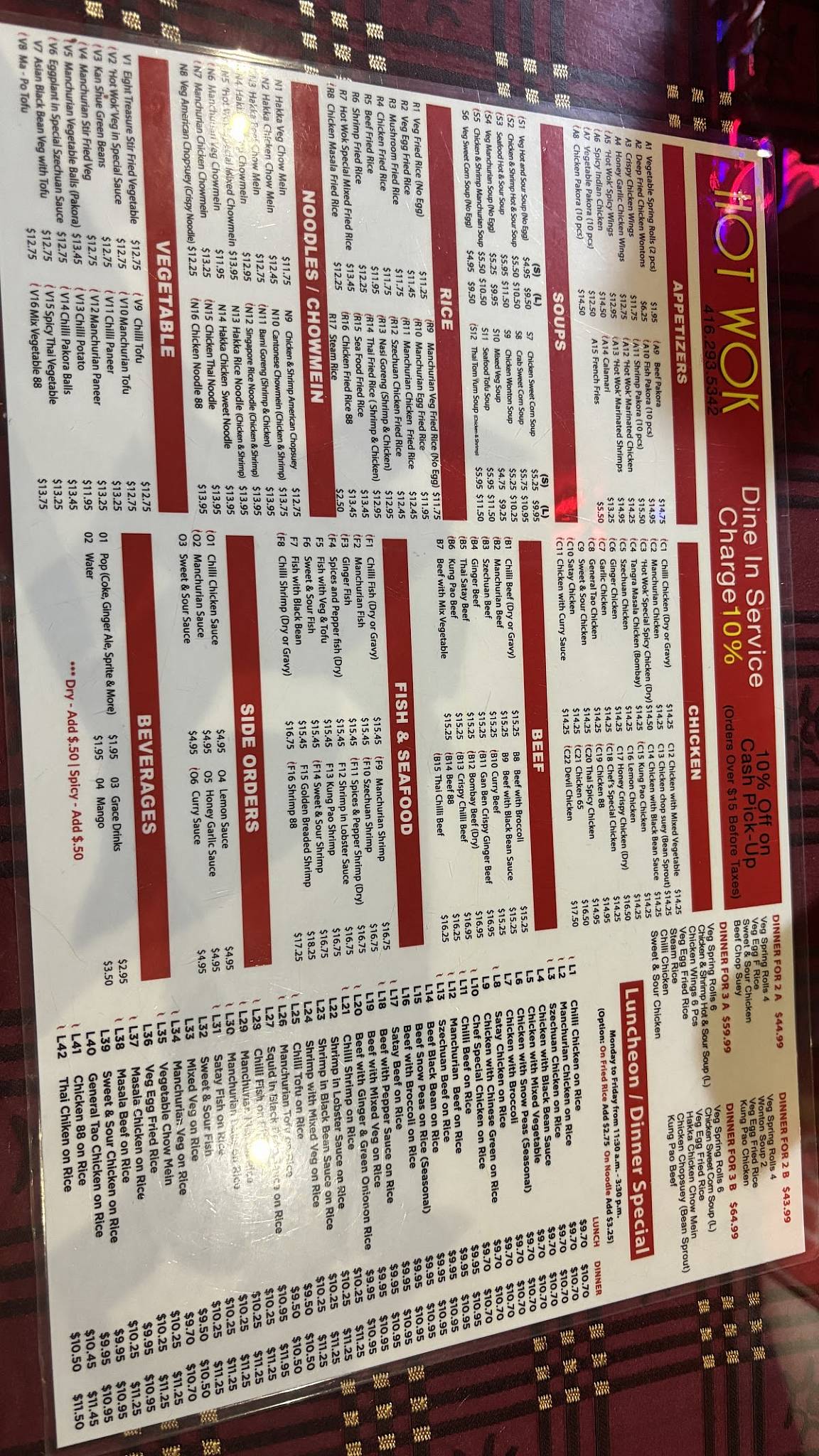 Menu de Hot Wok Restaurant