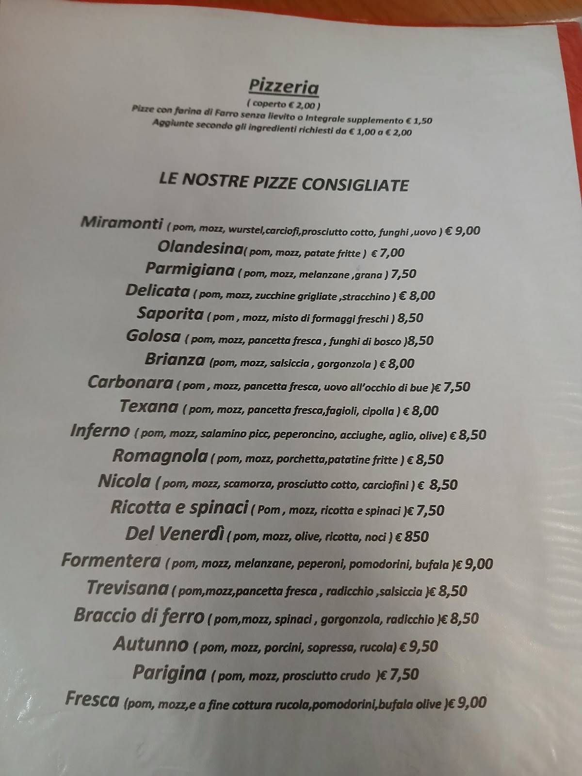 Menu di Miramonti 