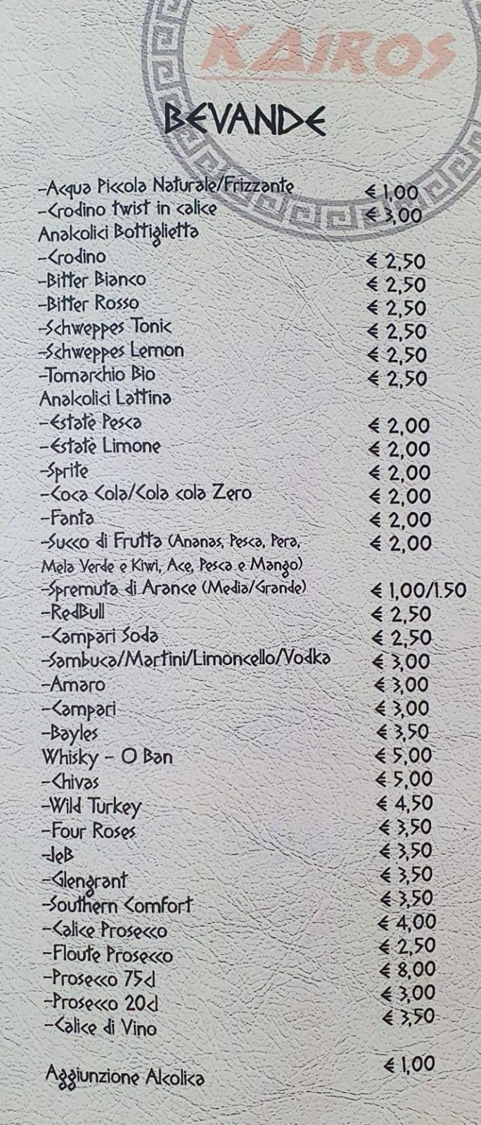 Menu di Kairos 