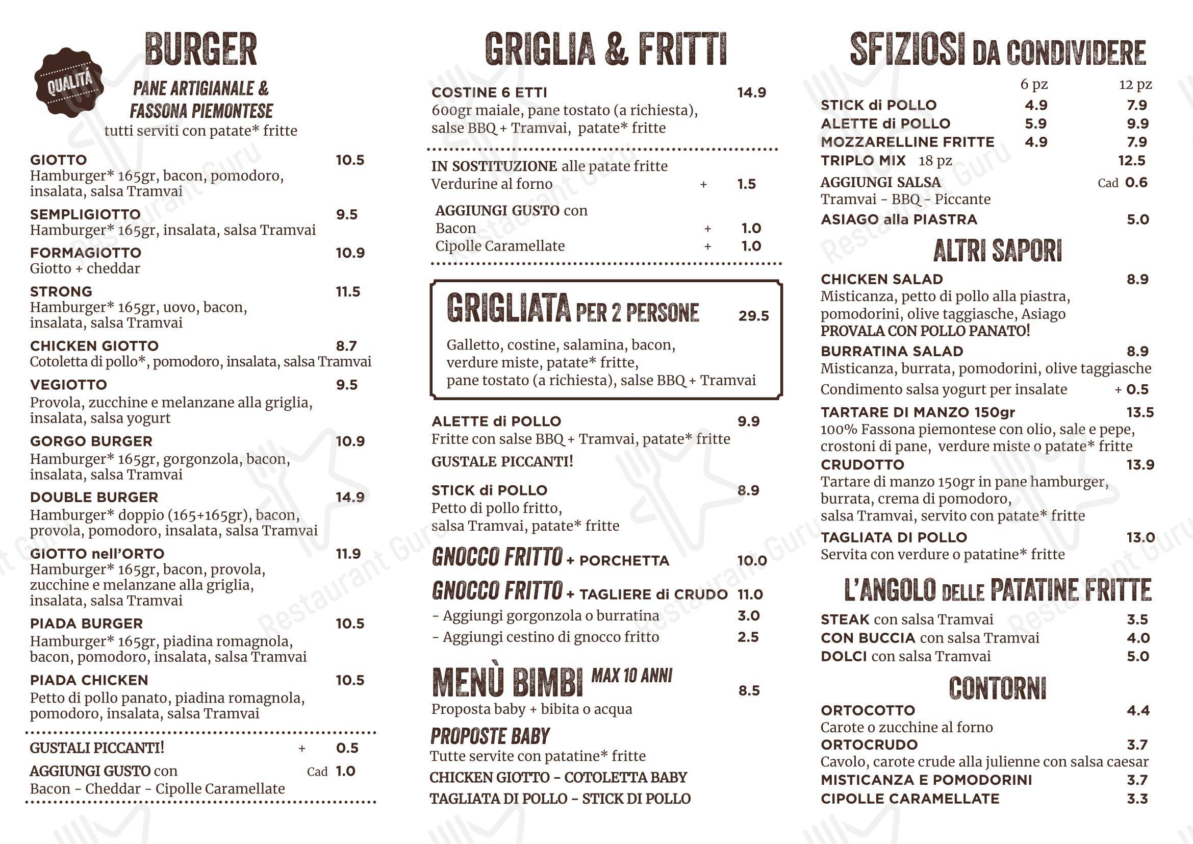 菜单 per Tramvai ristorante