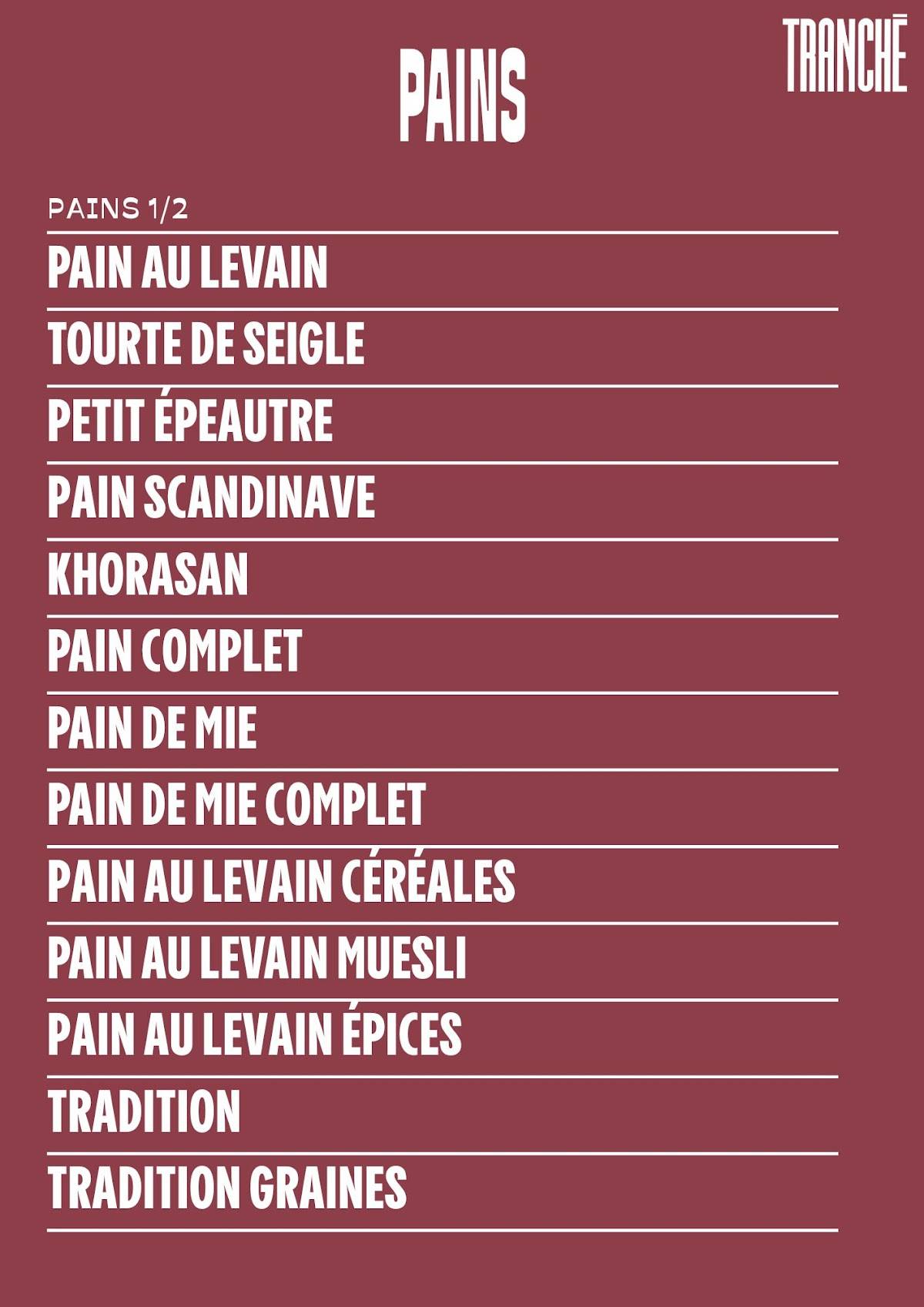 Menu de Boulangerie Tranché - Batignolles