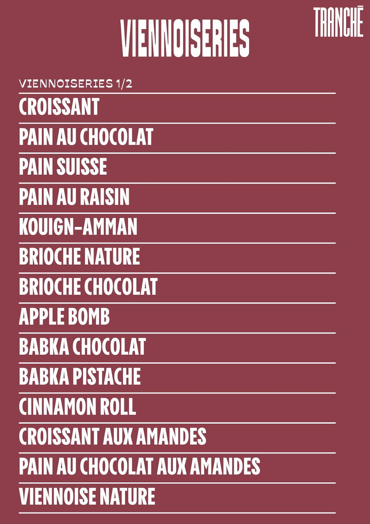 Menu de Boulangerie Tranché - Batignolles