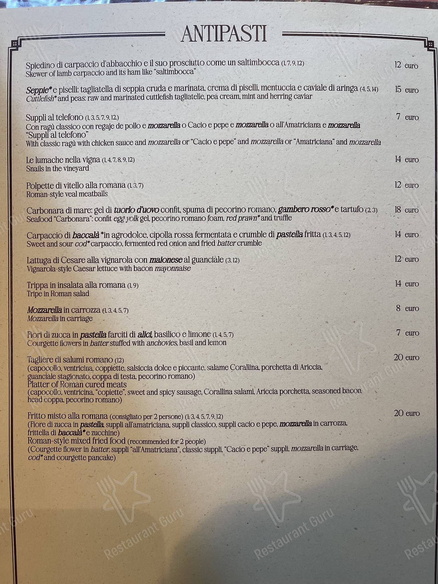 Guarda il menu di Ristorante Trastevere