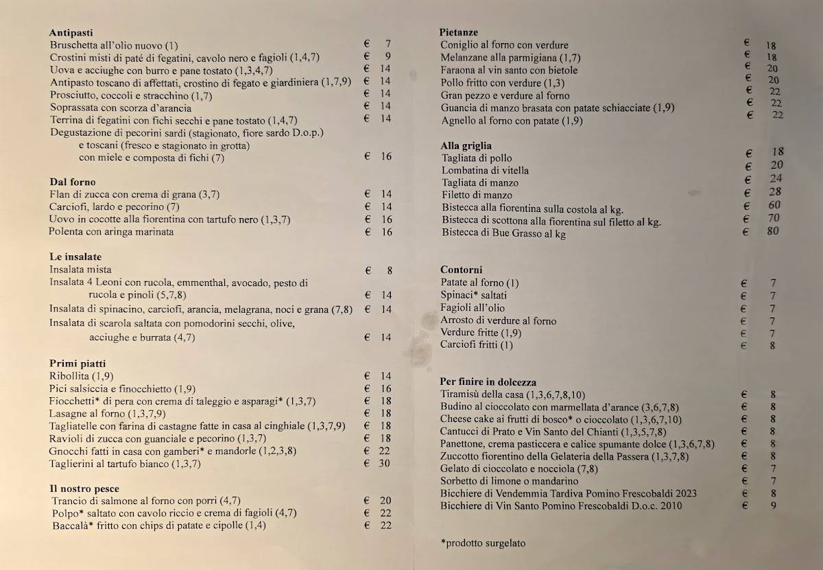 Menu di Trattoria 4 Leoni 