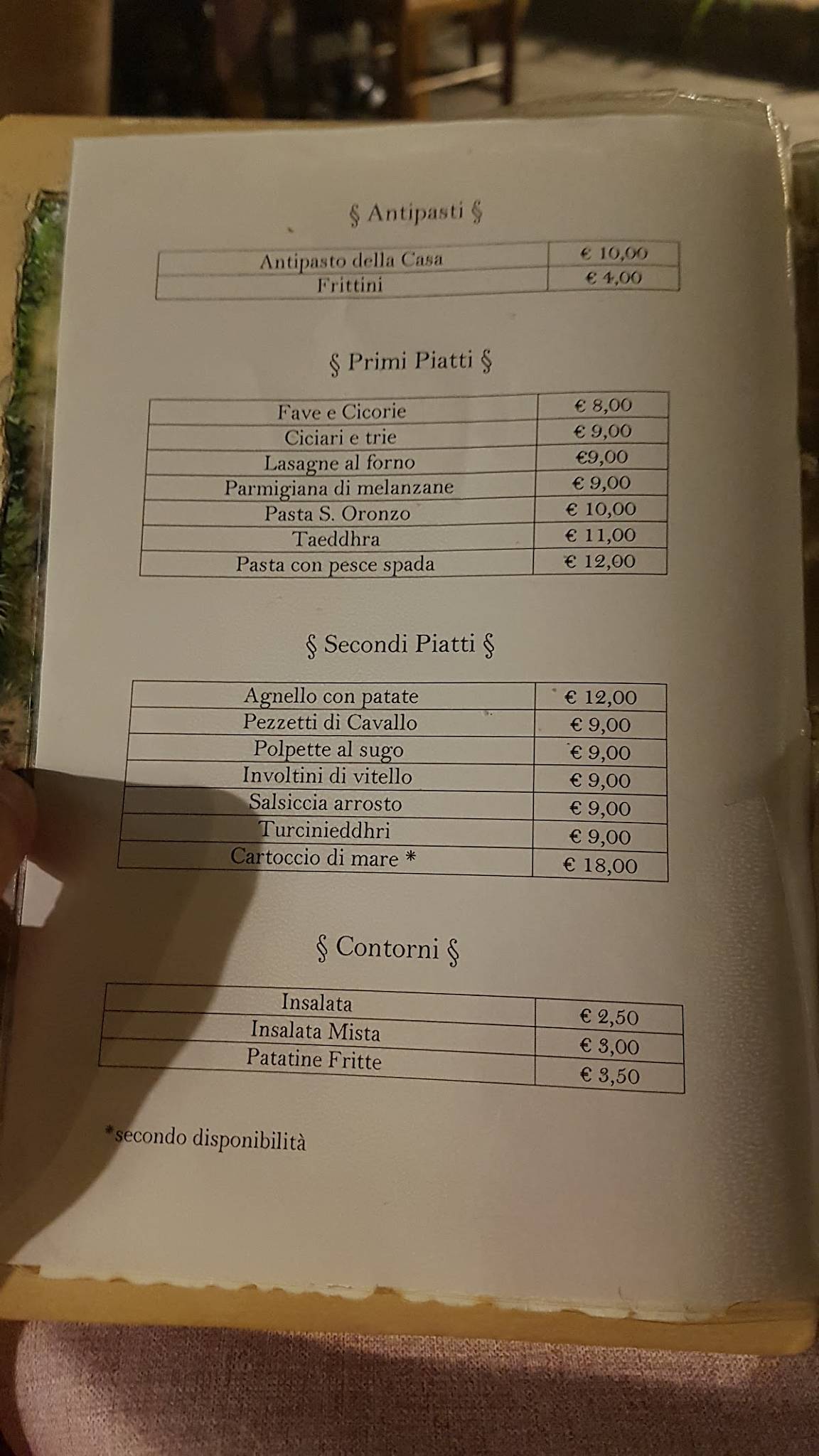 Menu di Trattoria Acaya 