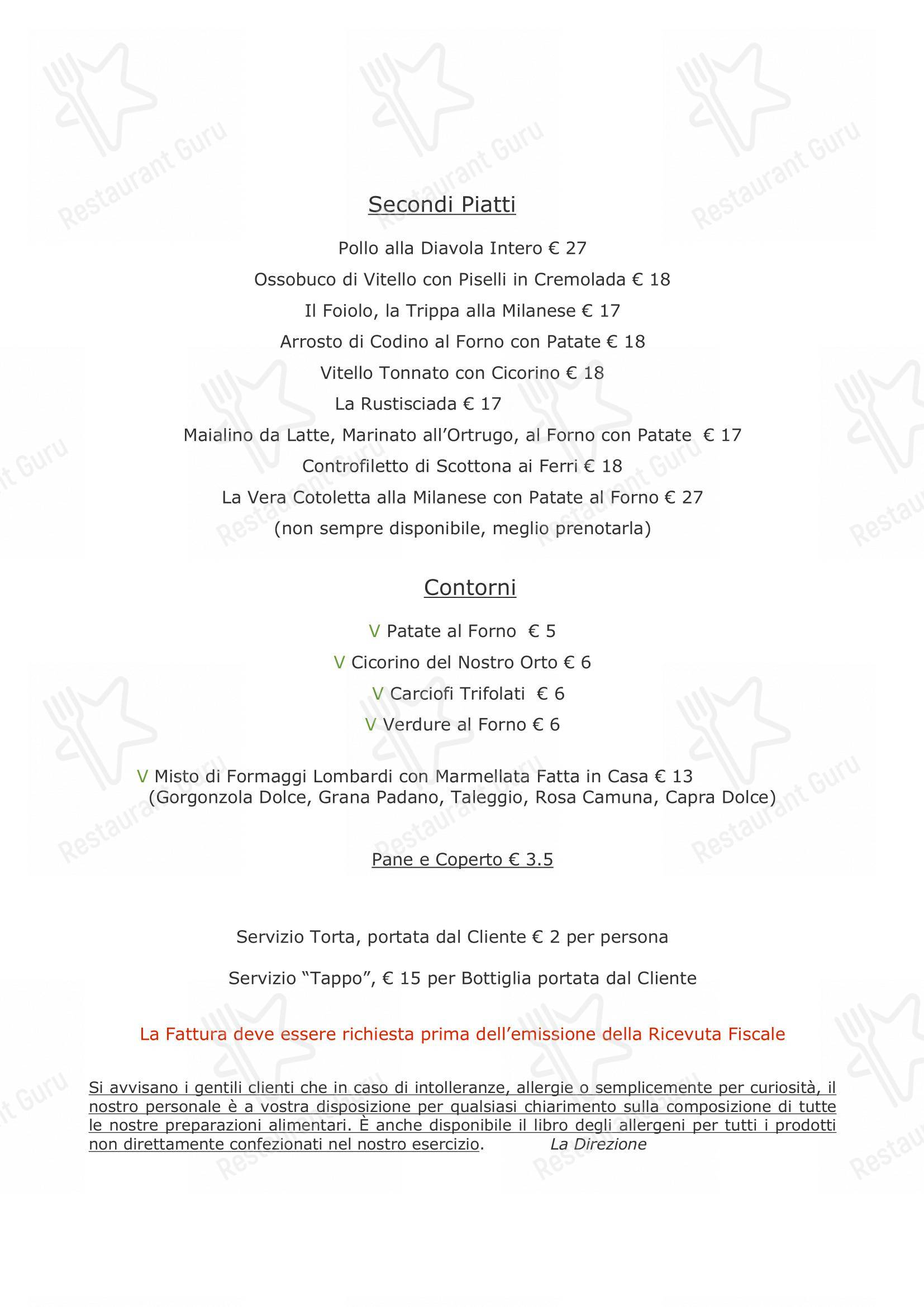Menu per Trattoria Al Laghett in Milano