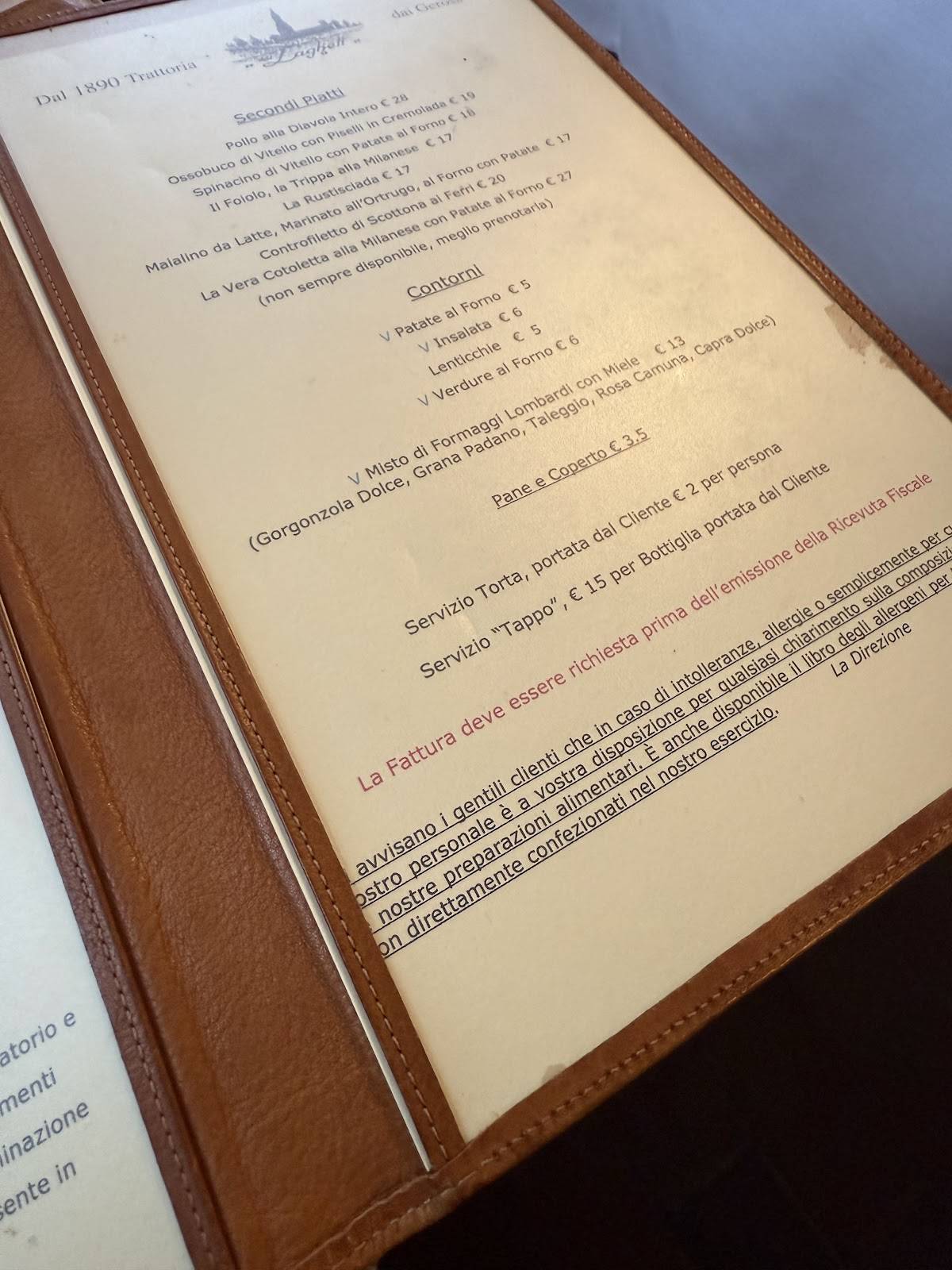 Menu di Trattoria Al Laghett 