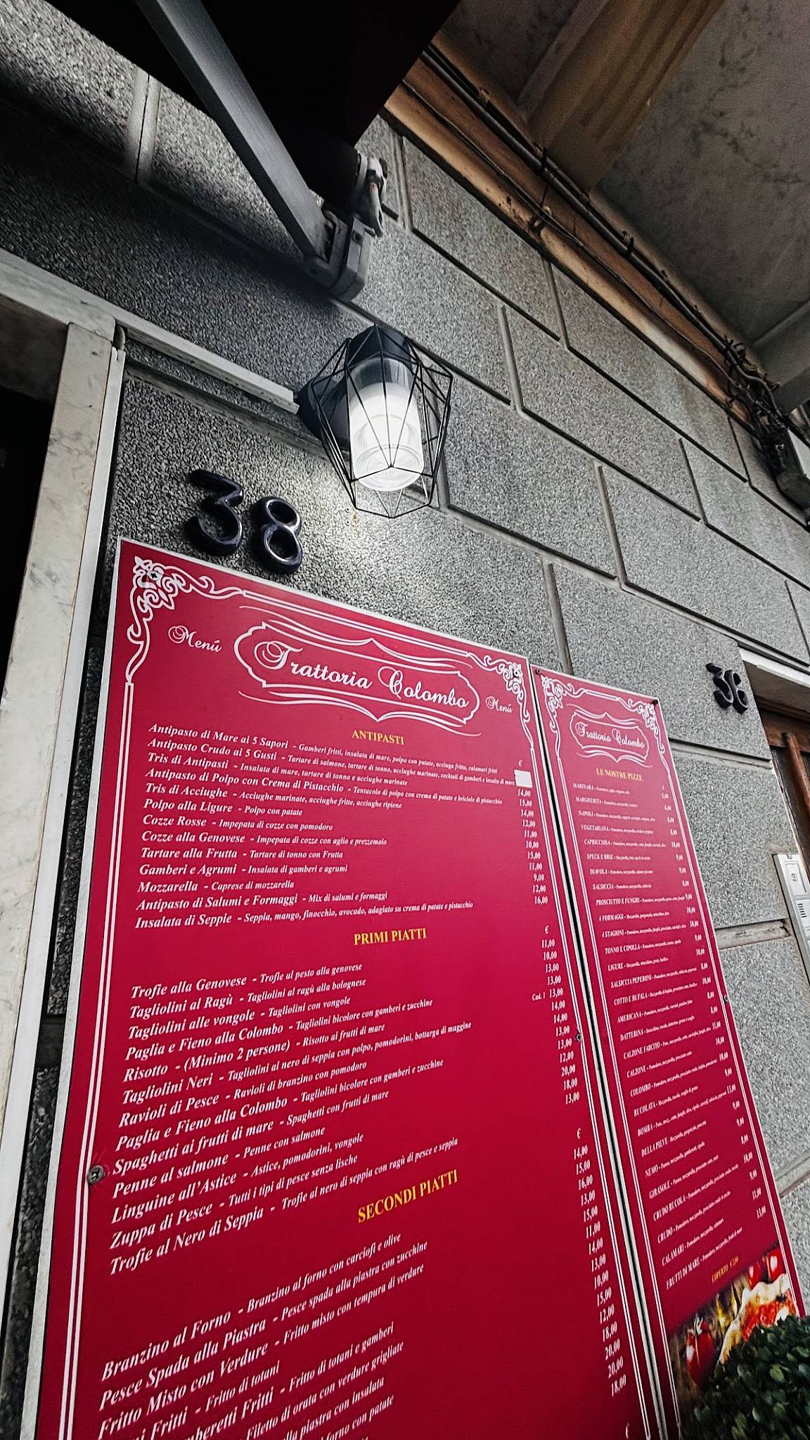 Menu di Trattoria Colombo Varazze 