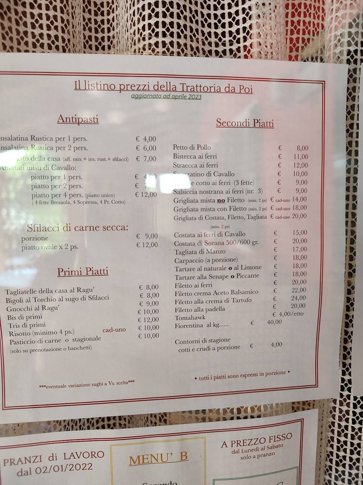 Menu di Trattoria Da Poi 
