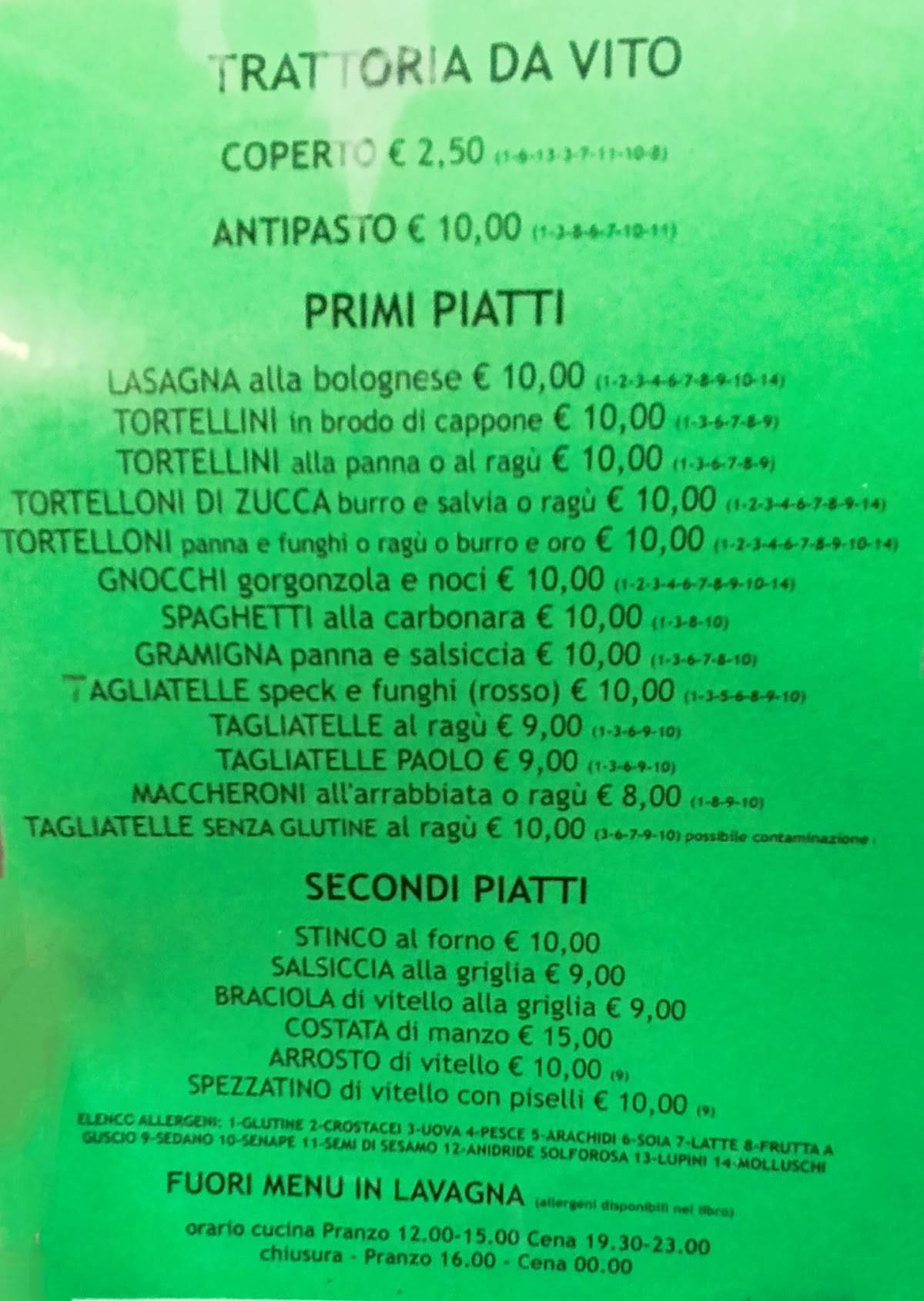 Menu di Trattoria Da Vito 