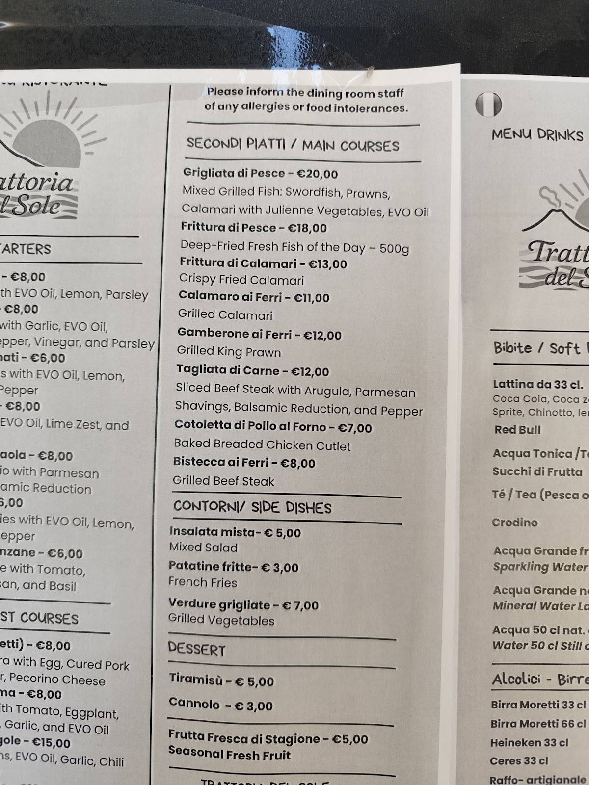 Menu di Trattoria del Sole 