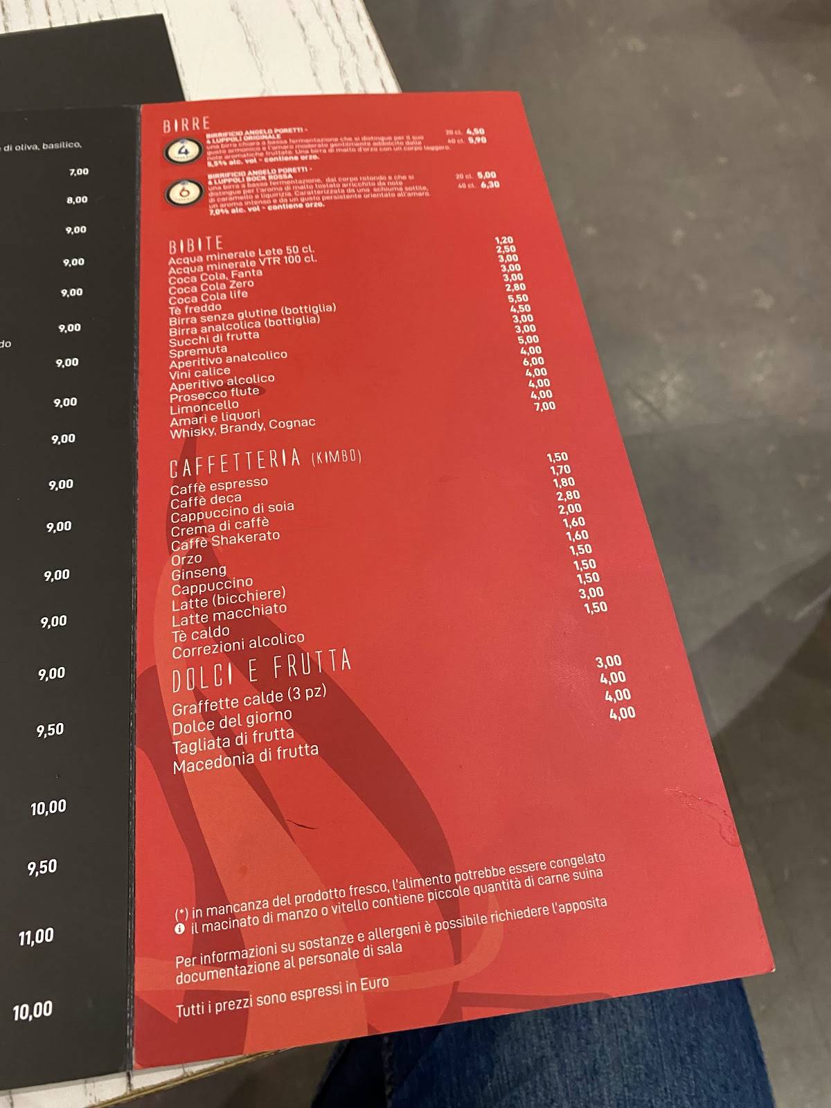 Menu di Fresco Trattoria Pizzeria Termini 