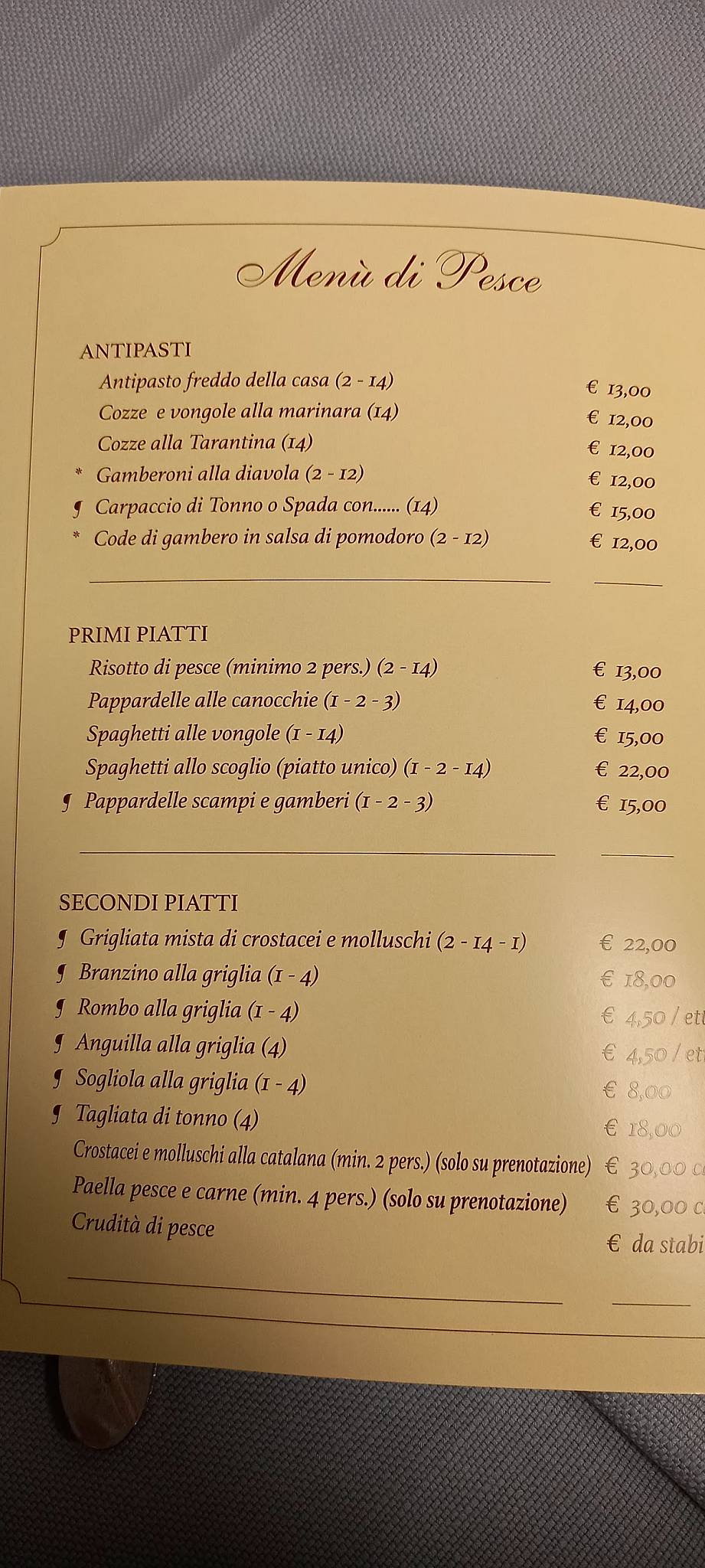 Menu di Trattoria Il Sigillo 
