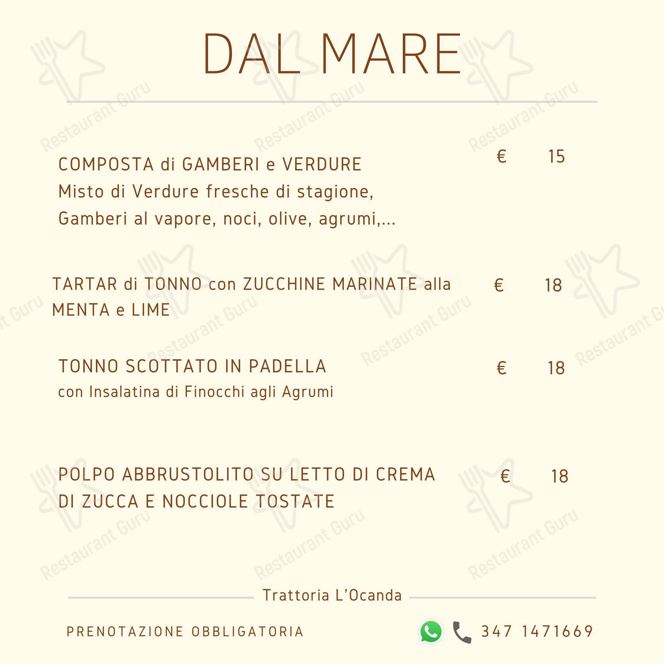 Menu bar per Trattoria L'Ocanda ristorante