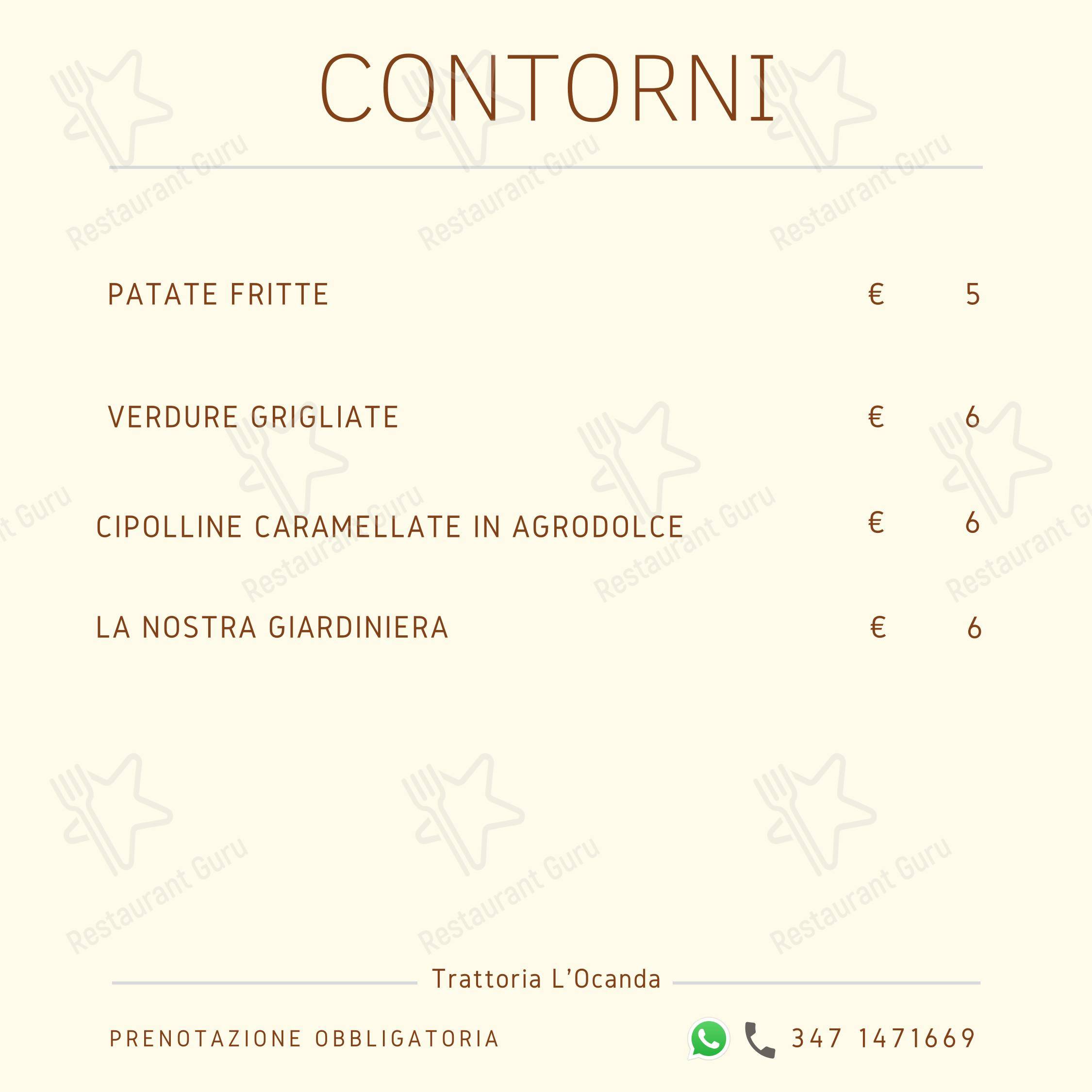 Menu bar per Trattoria L'Ocanda ristorante