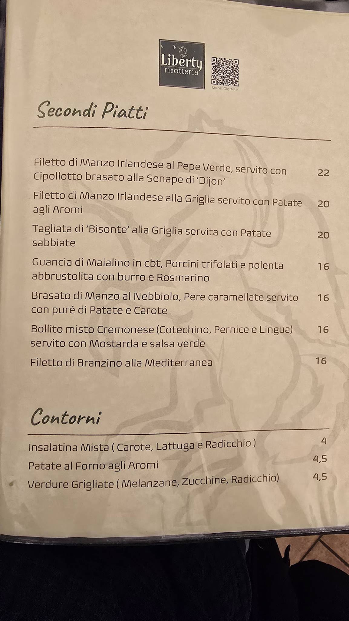 Menu de Trattoria Liberty