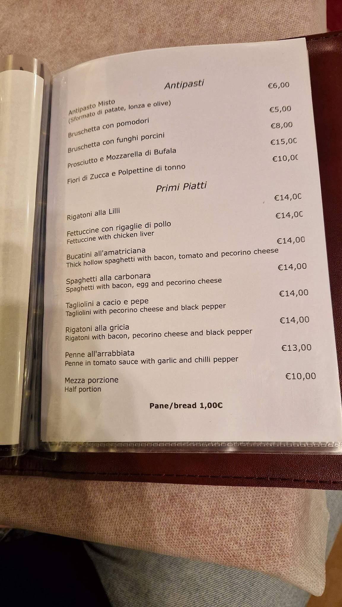 Menu di Trattoria Lilli 