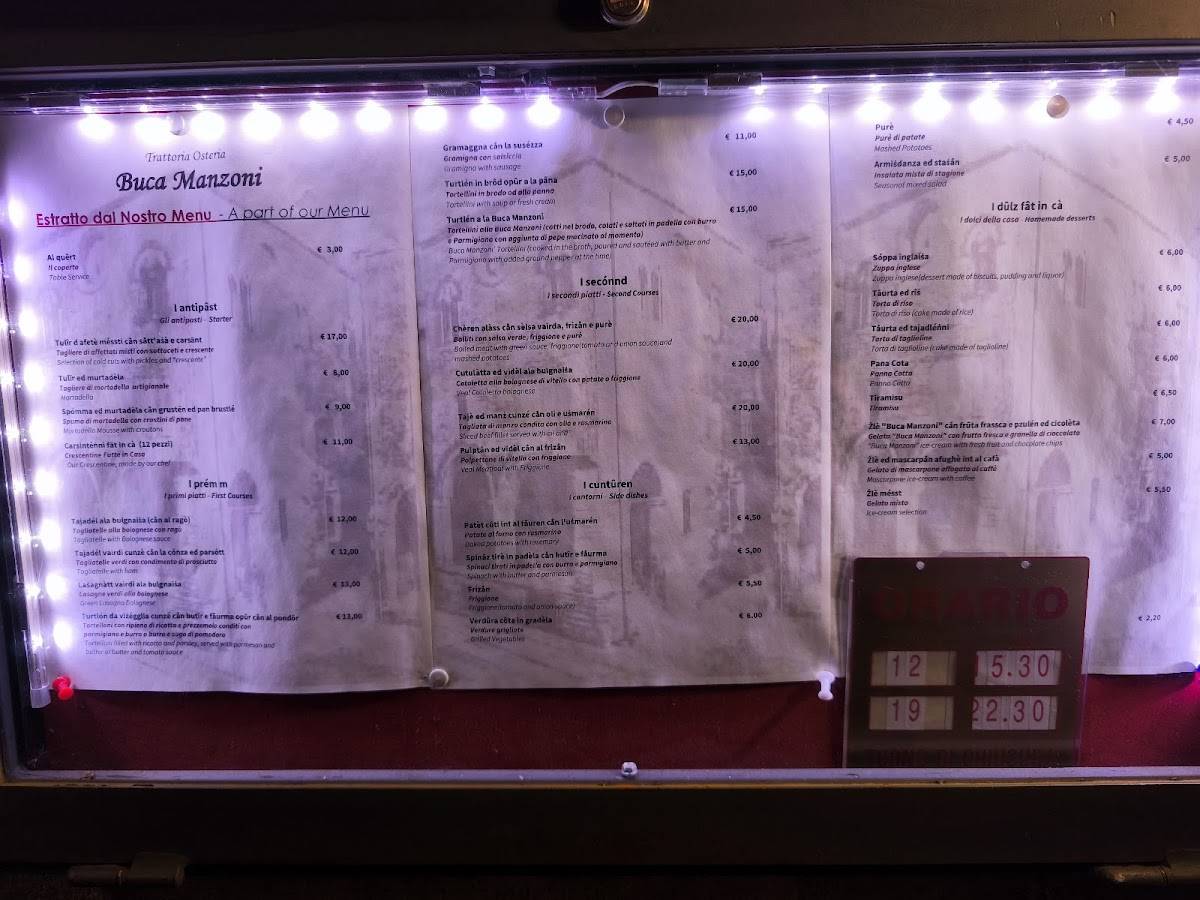 Menu di Trattoria Osteria Buca Manzoni 