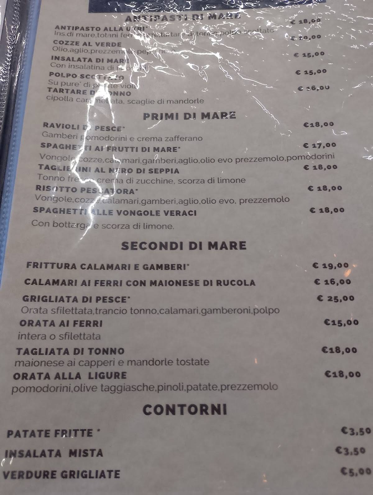 Menu di Trattoria Pizzeria Utri Beach 