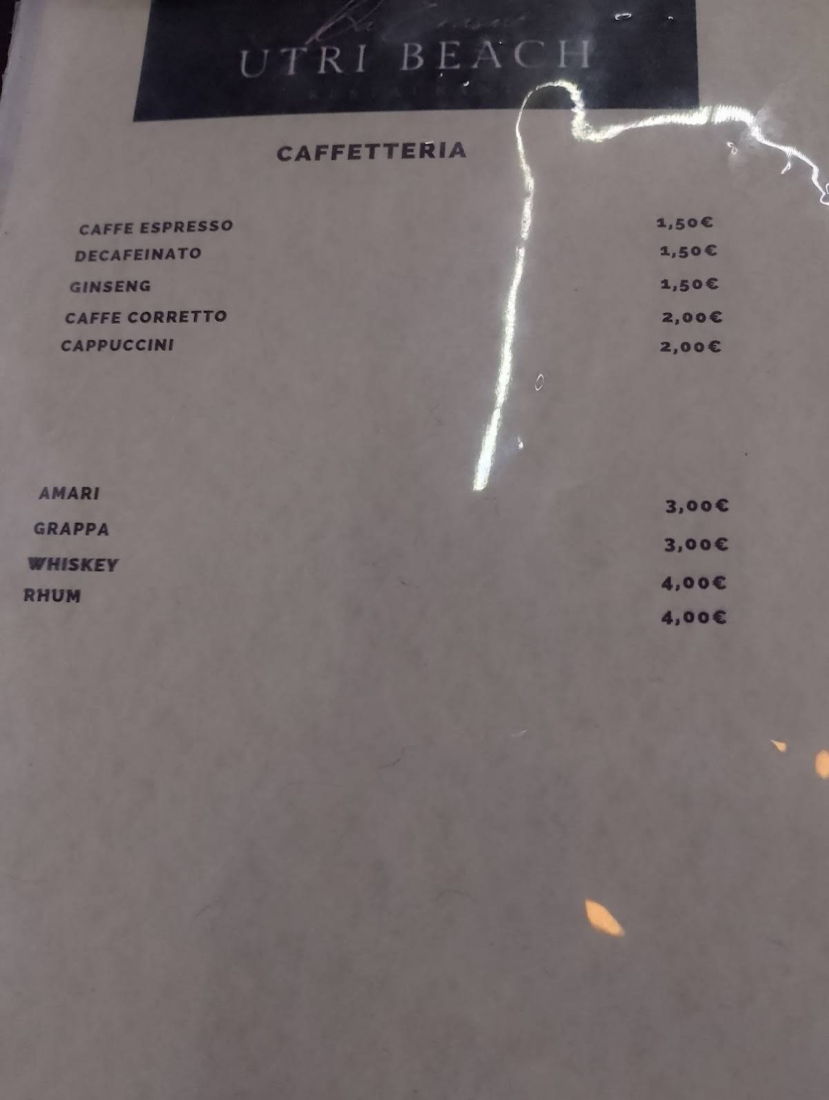 Menu di Trattoria Pizzeria Utri Beach 