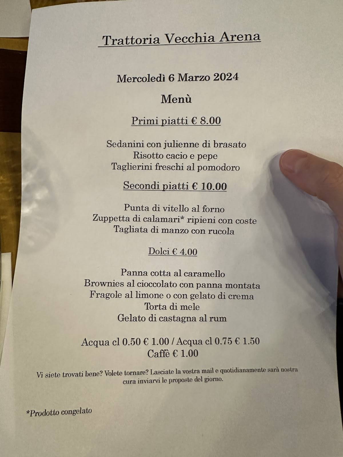 Menu di Trattoria Vecchia Arena 