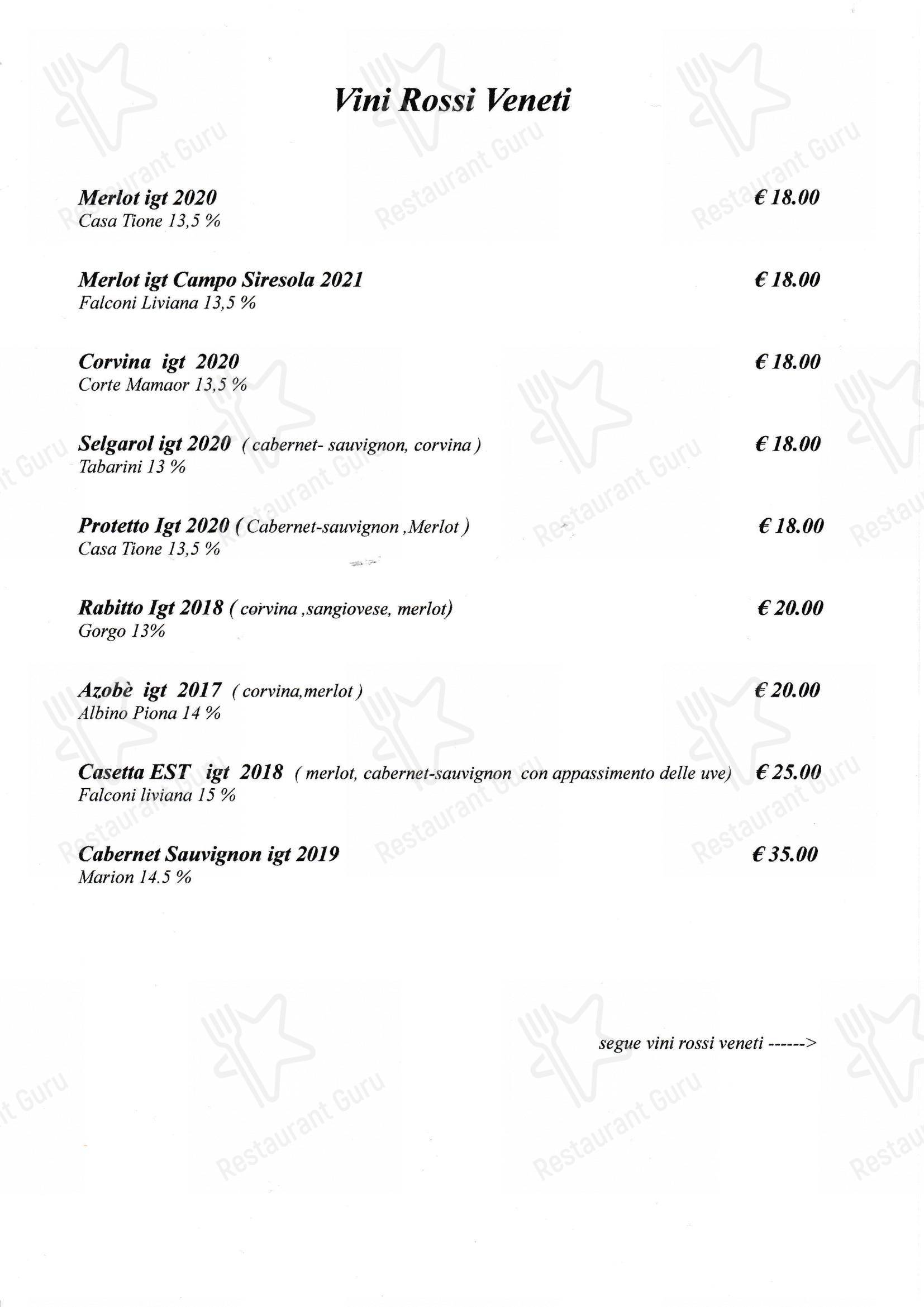 Menu di Trattoria la Rustega - Menu bar
