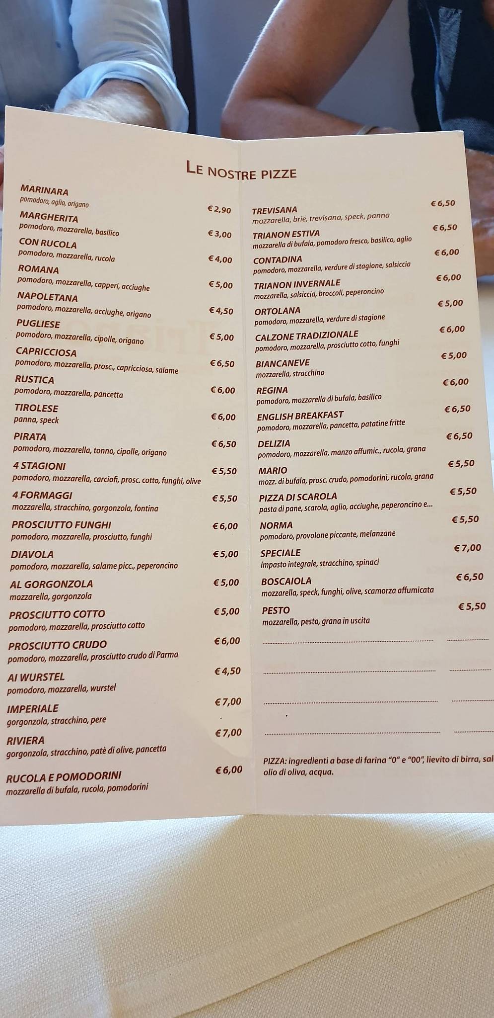 Menu di Trianon Ristorante Pizzeria 