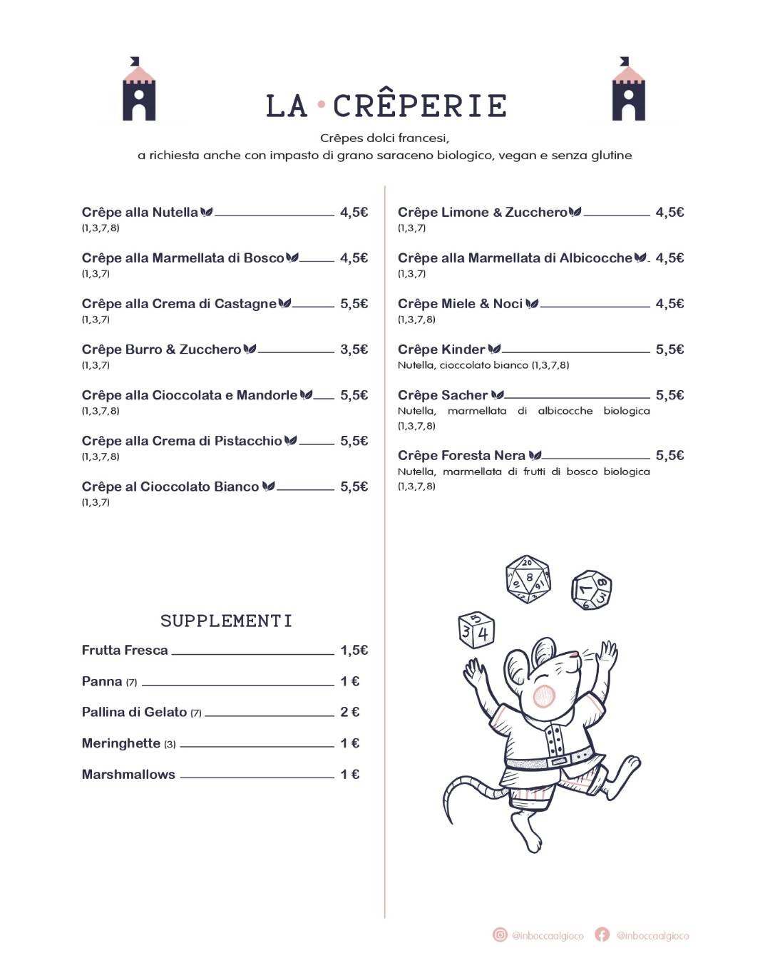 Menu di In Bocca al Gioco 