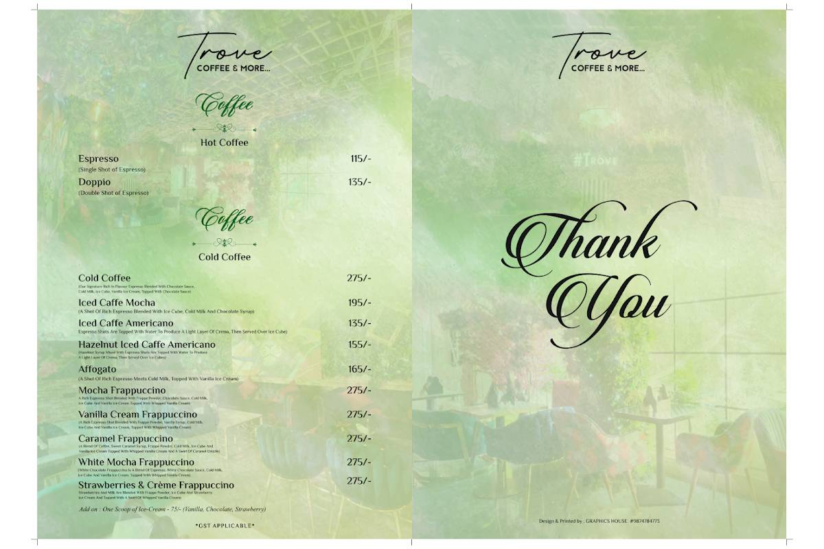 Trove Coffee & More - best cafe in Kolkata menu