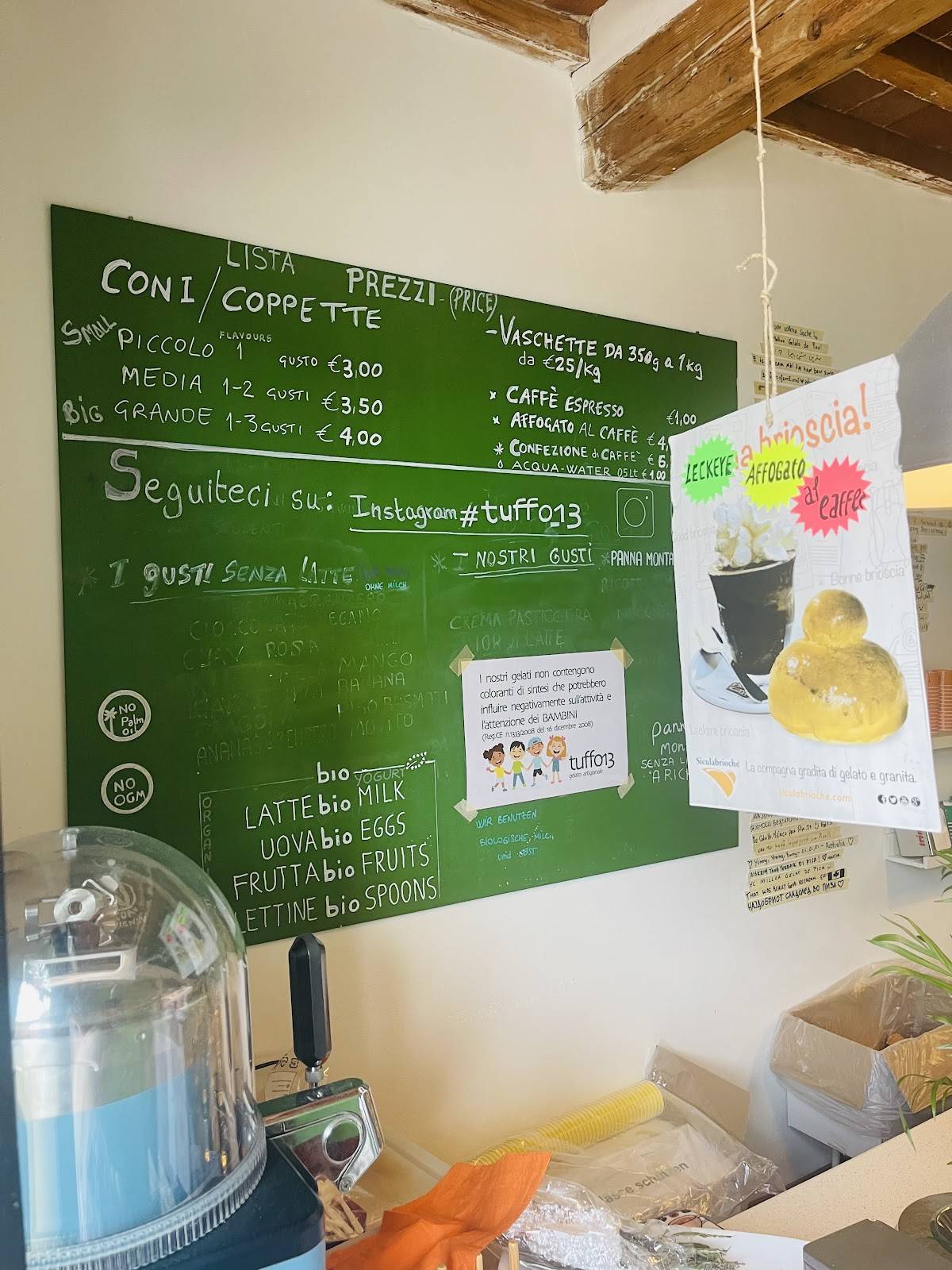 Menu di Tuffo 13 gelateria 
