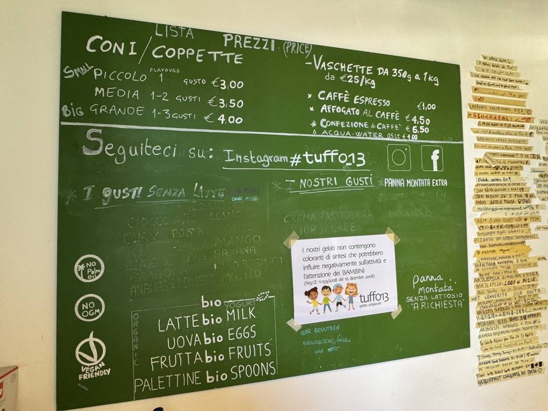 Menu di Tuffo 13 gelateria 