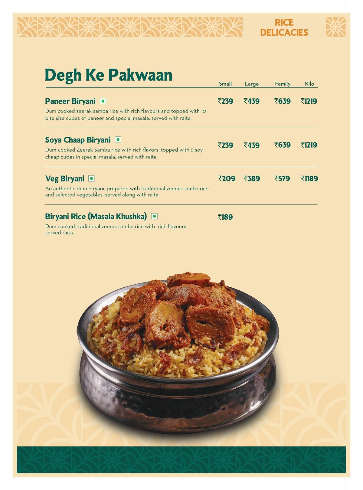 Sharief Bhai Biryani Tumkur menu