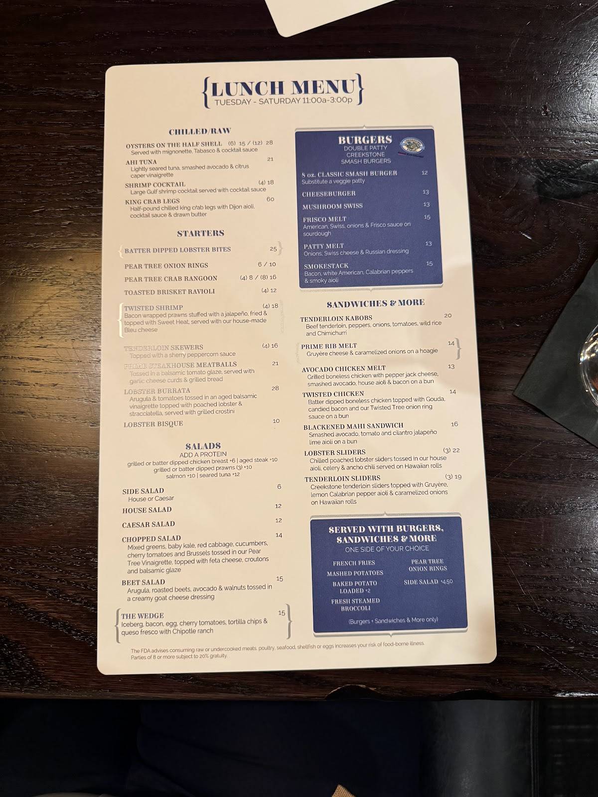 Menu at Twisted Tree Steakhouse, Sunset Hills