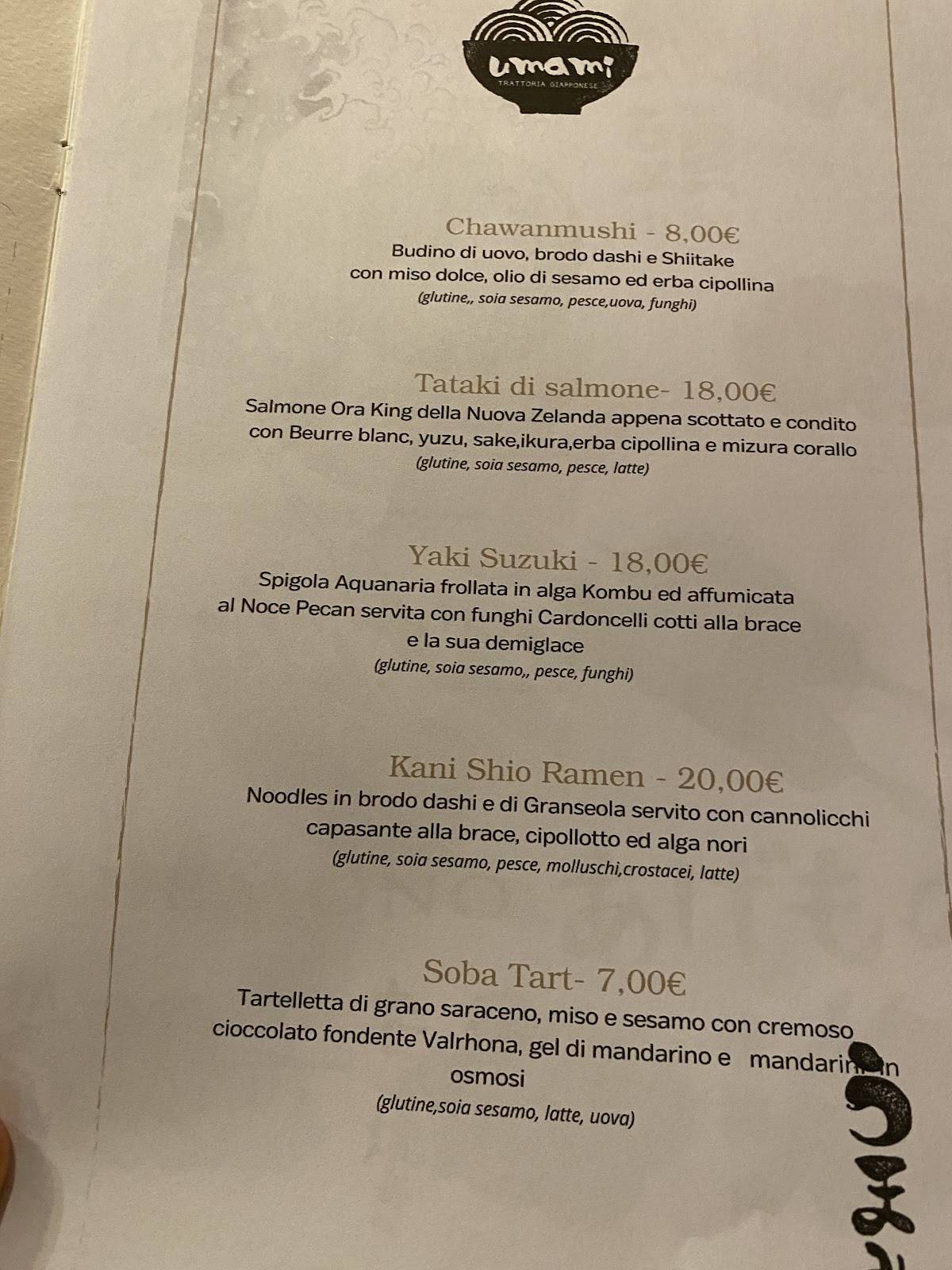 Menu di Umami - Trattoria Giapponese 