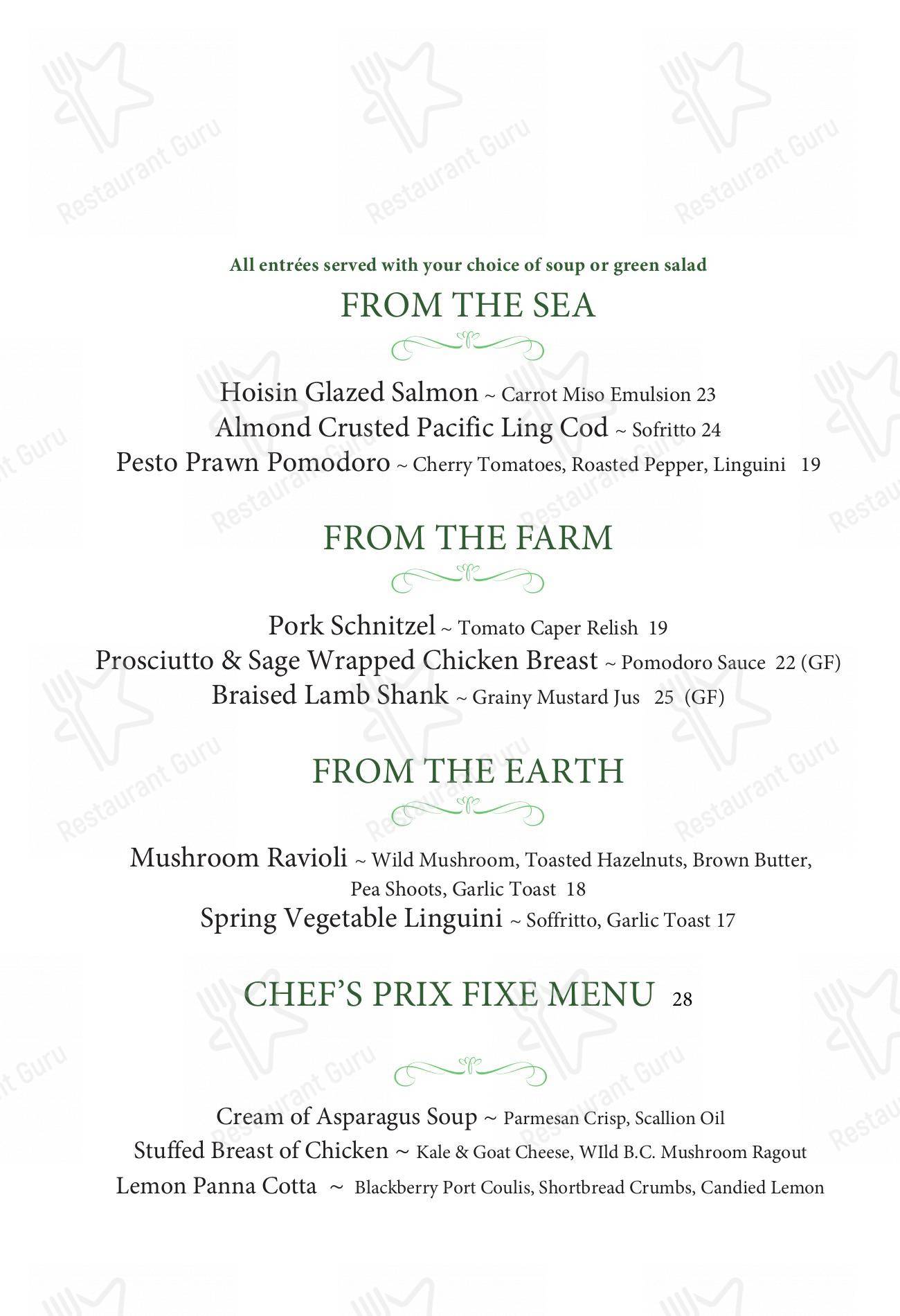 Menu pour University Club of Victoria - Table Menu